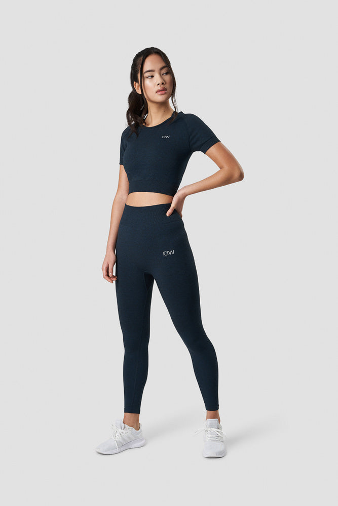 define seamless cropped t-shirt dk teal melange wmn