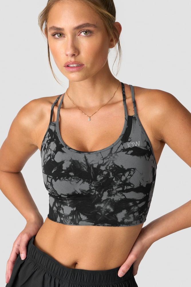 define seamless tie dye sports bra black