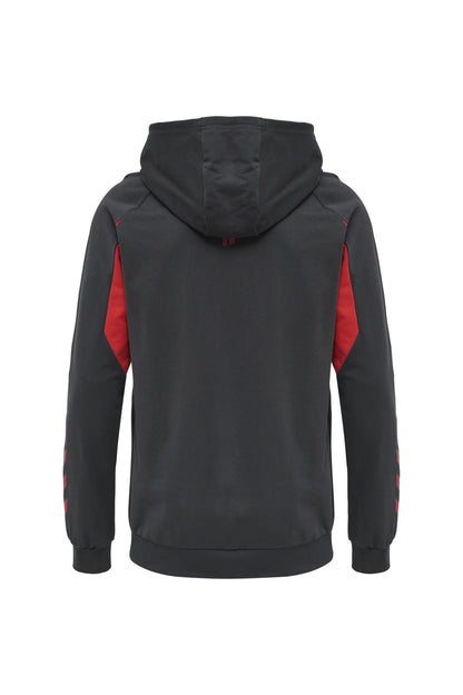 HUMMEL - Hmlaction Cotton Hoodie - Ebony/flame Scarlet