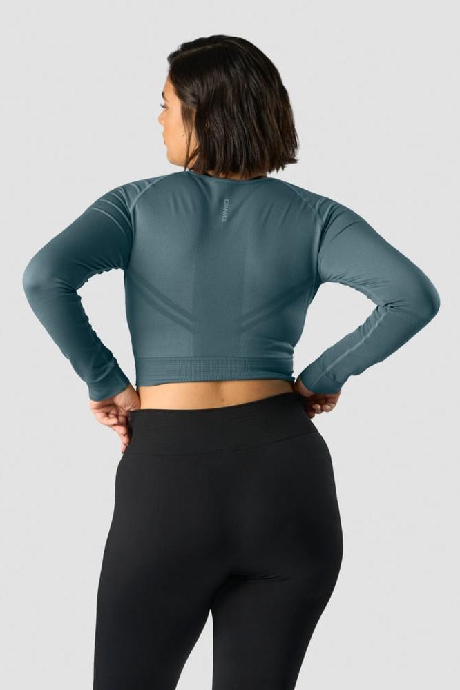 ICANIWILL - Define Seamless LS Crop Top - Jungle Green