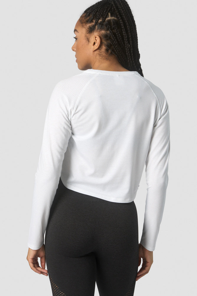 stride cropped long sleeve wmn white